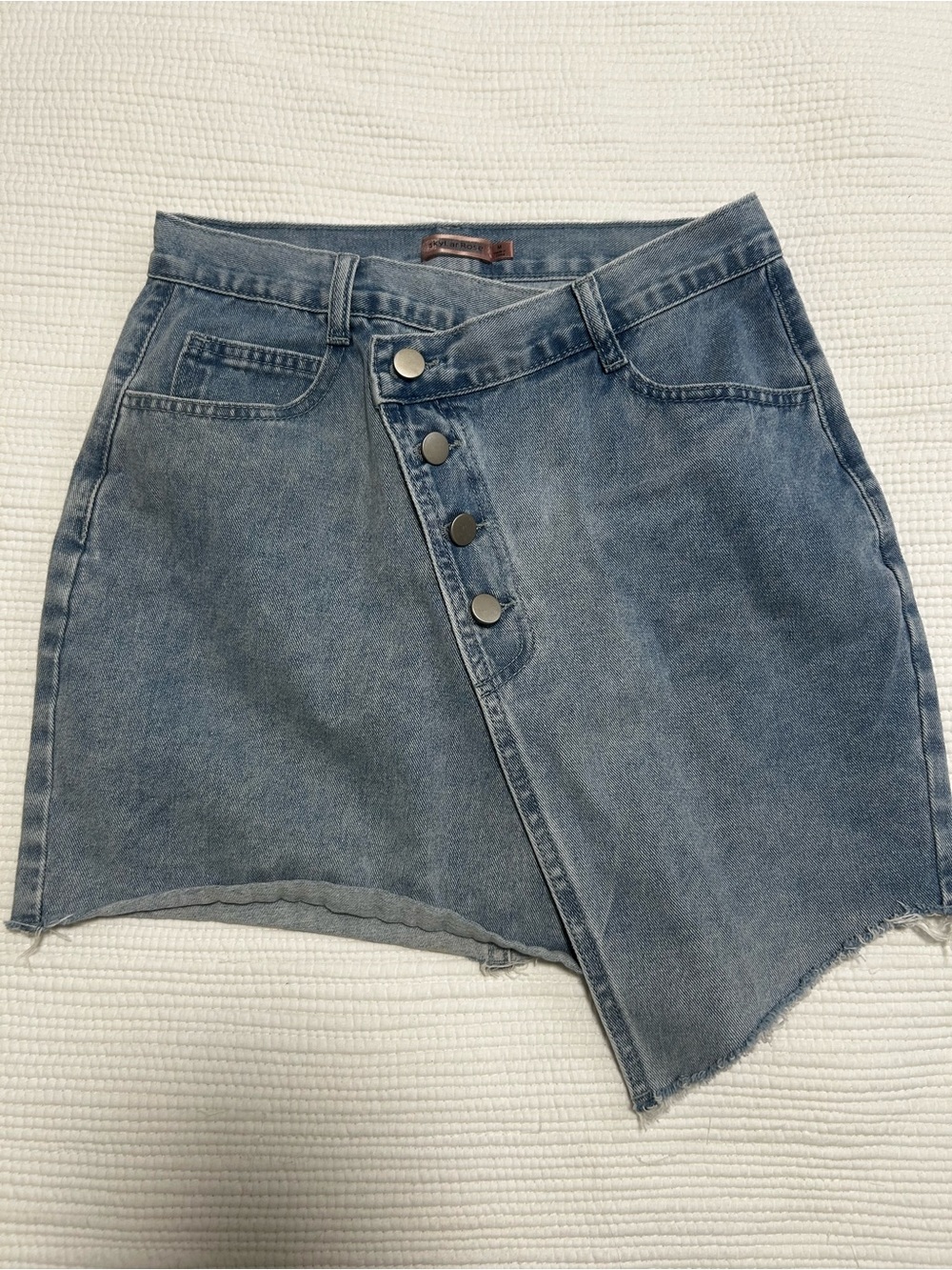 Asymmetrical Blue Denim Button Skirt